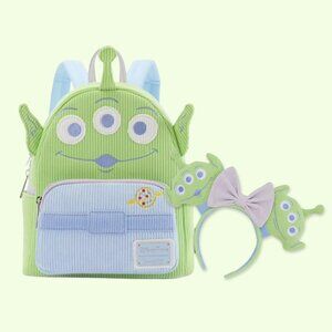 Loungefly Disney Toy Story Corduroy Alien Backpack and Ears Set NWT